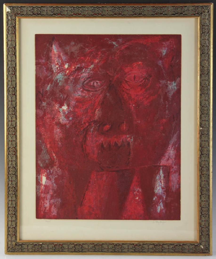 Samuel Robert Clayberger, Devil, Acrylic: Samuel Robert Clayberger (California artist, b.1926), 'Devil', acrylic, signed L/R, 18 1/4" x 14 1/2", framed 24 1/2" x 20 1/2". Provenance: Salem, Massachusetts estate.