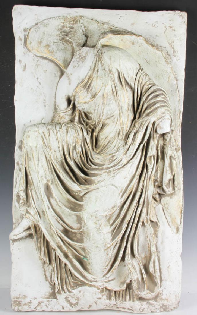 Classical Relief of Woman's Robed Torso: Classical plaster relief wall plaque of woman's robed torso, 37 1/2" x 21". Provenance: West Palm Beach, Florida estate.