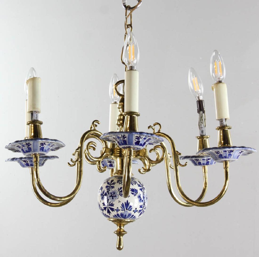 Brass and Delft Style Chandelier (1 of 4)