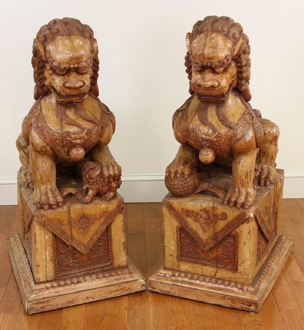 Antique Pair of Carved Foo Dogs (1 of 7)
