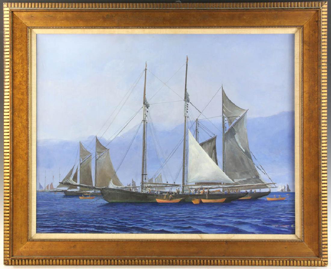 Peter Vincent Sailboats in Harbor Oil on Board (1 of 6)