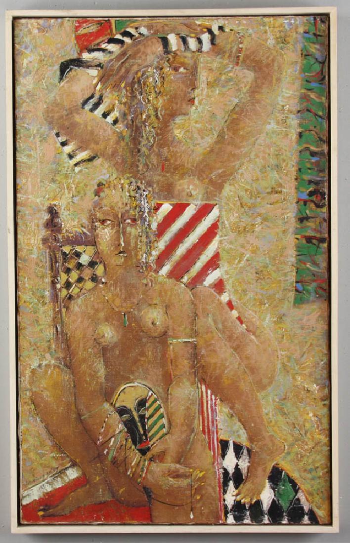 Oil on Canvas of Nude: Nude, oil on canvas, signed indistinctly and dated '97', 40" x 24", frame 41 1/4" x 25 1/2". Provenance: South Hampton, New York collection.