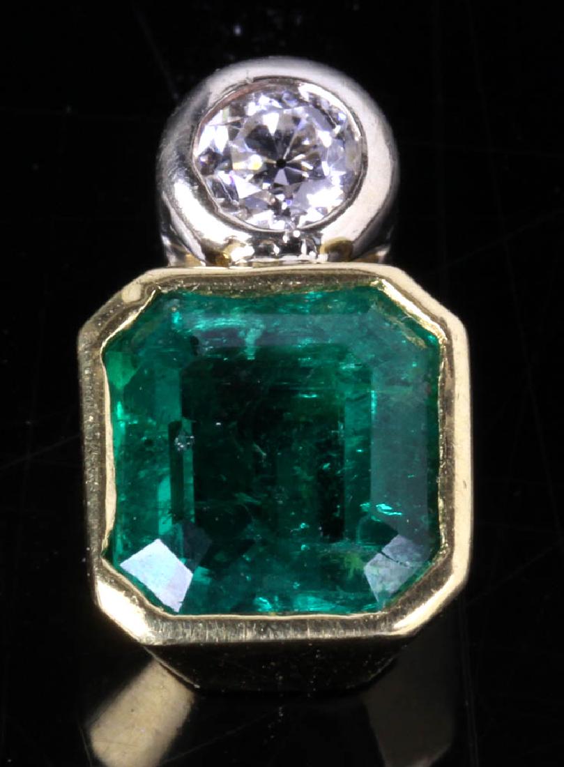 18k Yellow and White Gold Emerald and Diamond Pendant (1 of 9)
