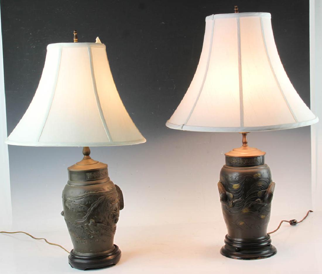 Pair of Japanese Bronze Lamps (1 of 7)