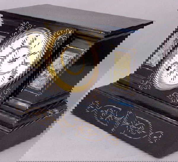 417 VICTORIAN BLACK STEEL ANSONIA CLOCK 1882