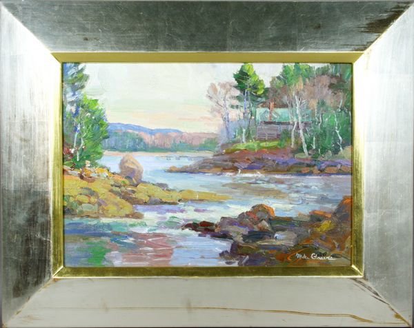 Signed Michael Graves, Maine Landscape, o/c: Michael Graves (American, b.1952), Maine Landscape, o/c, 10" x 14", framed 16" x 20", signed LR. Good condition.
