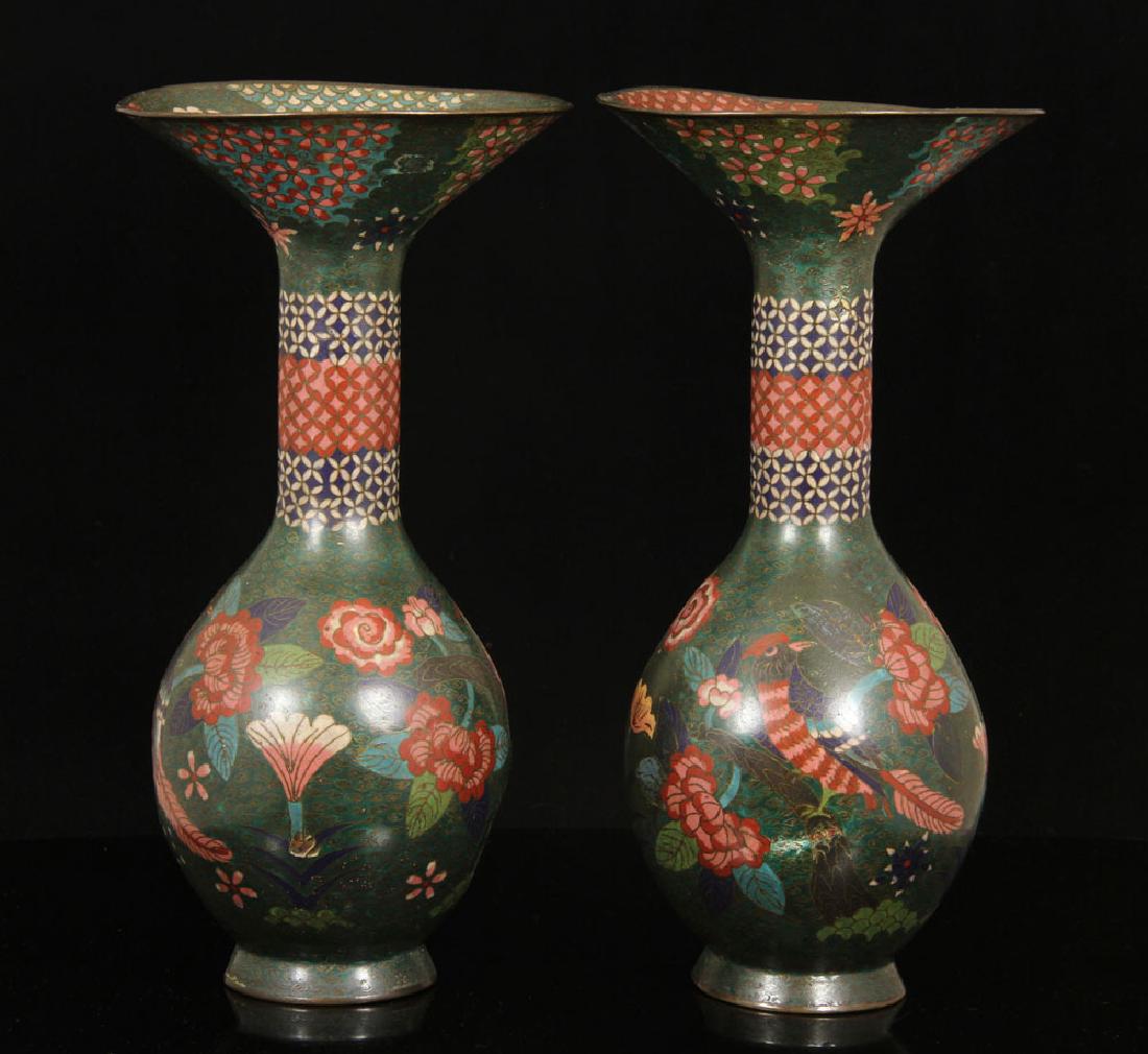 Pair of Cloisonne Vases, Bird and Flower Motif (1 of 4)