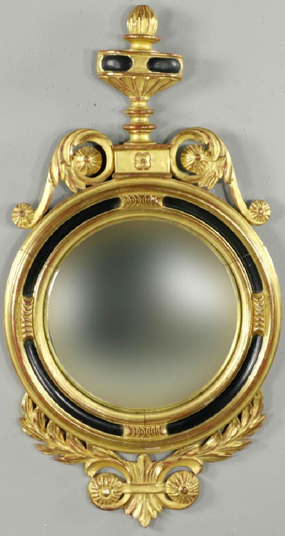Fine Antique Style Convex Giltwood Mirror: Fine antique style convex giltwood mirror, 36" x 19". Provenance: Palm Beach estate.