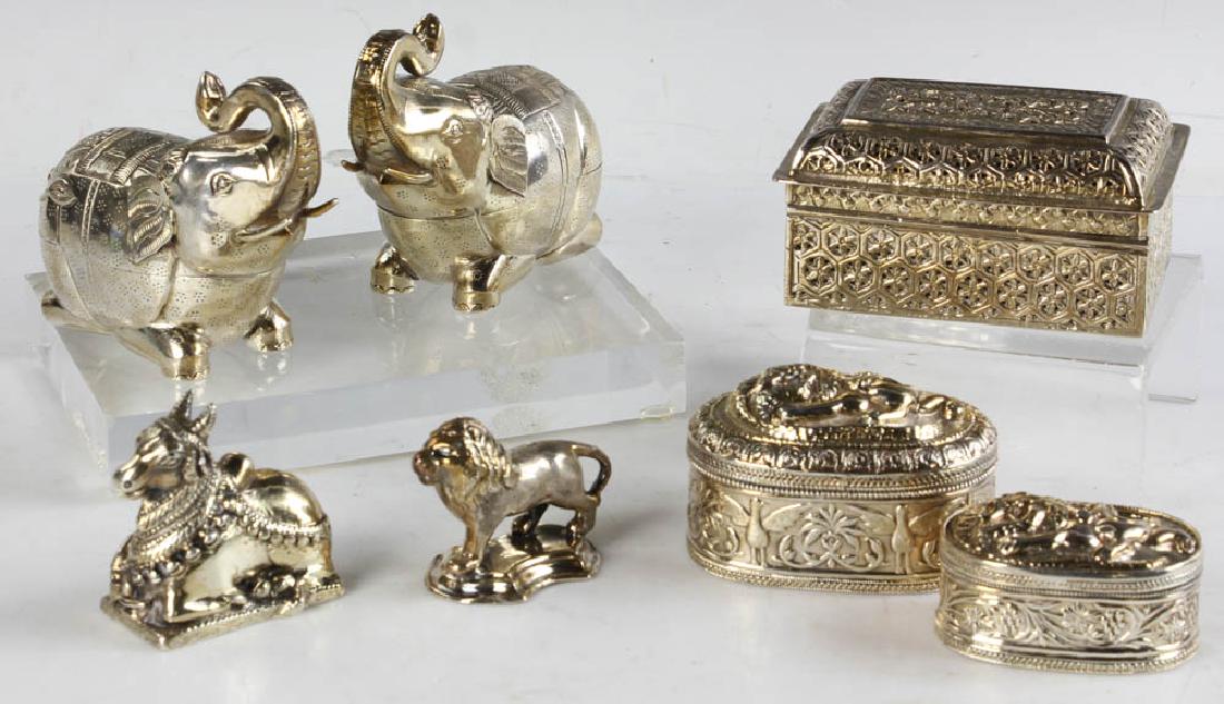 Collection of Sterling Animals and Boxes: Collection of four (4) silver animals and three (3) silver boxes, no hallmarks, tested, largest box 2 1/4" H x 4 3/8" W x 3" D, approximately 40.6 troy oz TW. Provenance: Estate of Joan Potter, Martha