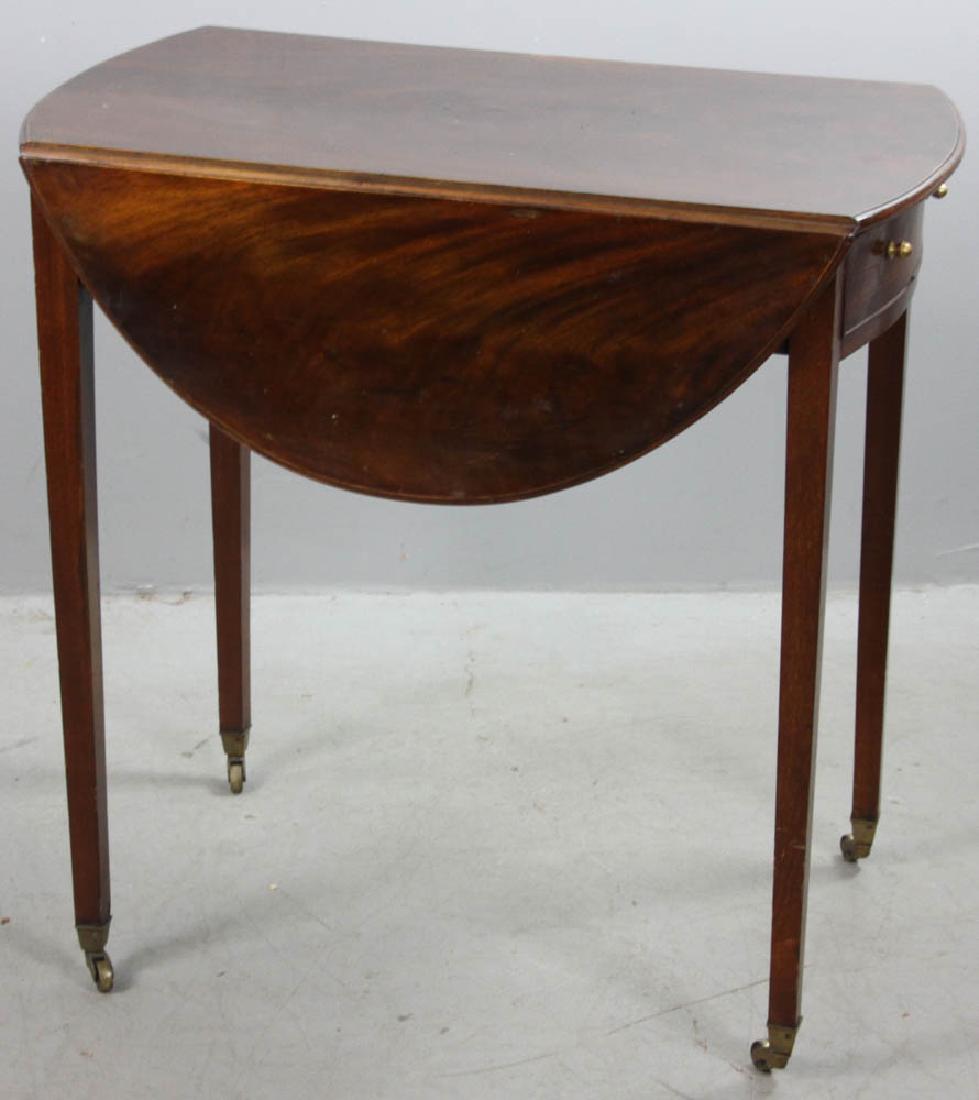 Antique English Hepplewhite Drop Leaf Table: Antique English Hepplewhite mahogany drop-leaf table. Provenance: Long Beach, California estate collection.
