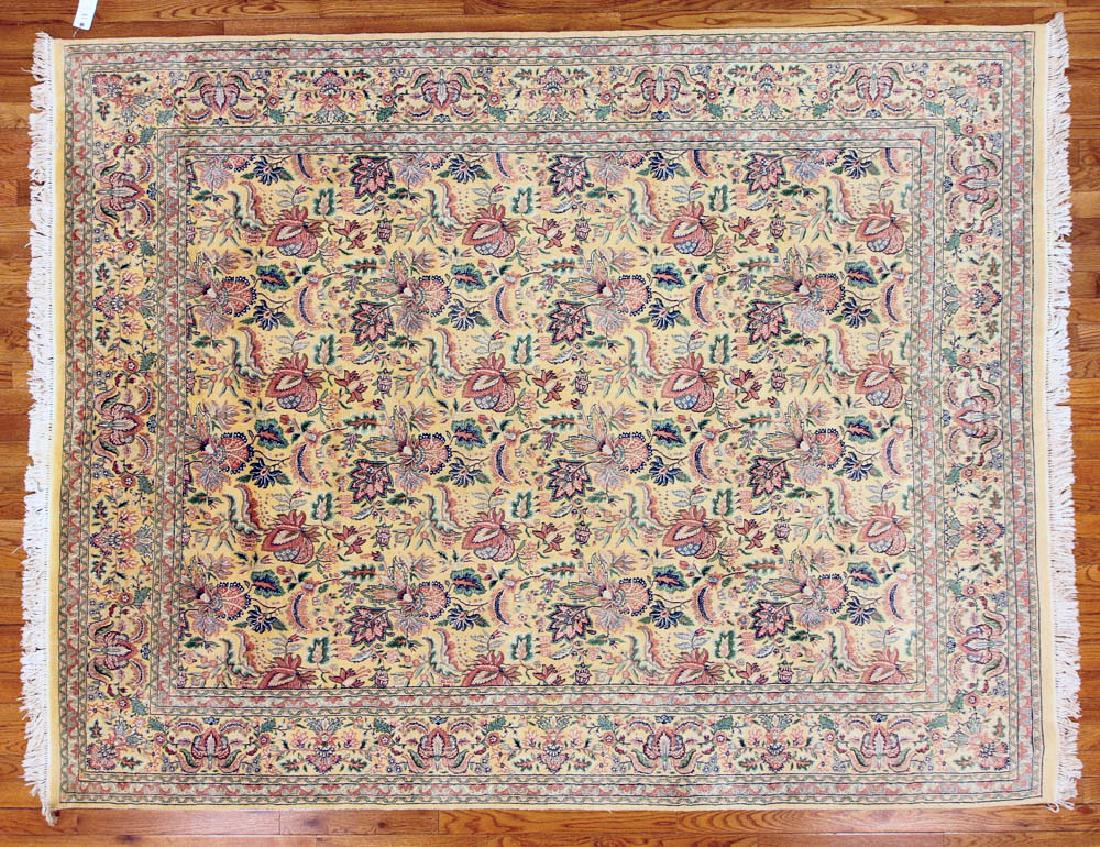 Fine Indo-Kerman Rug: Fine Indo-Kerman rug with tan field and floral design, 7' 11" x 10' 2". Good condition.