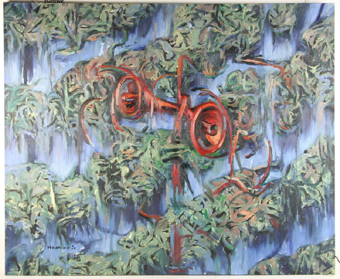 Fabian Marcaccio Red Speaker Oil on Canvas: Fabian Marcaccio (b. 1963), 'Red Speaker', oil on canvas, signed L/L, titled and dated 1988 verso, unframed 42" x 50". Provenance: La Jolla, California estate.