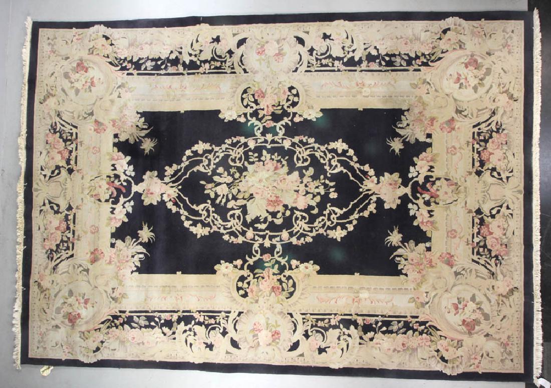 Semi Antique French Aubusson Rug: Semi-antique French aubusson-style rug, 13' 10" x 9' 8", needs cleaning.