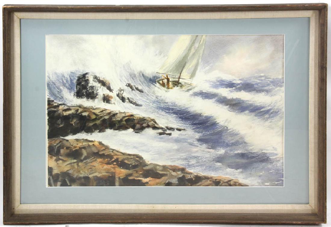 Edward Droege Signed Sailboat in Storm: Edward Droege, sailboat in storm, oil on canvas, signed L/R, 26" x 39". Provenance: Lake Park, Florida Estate.