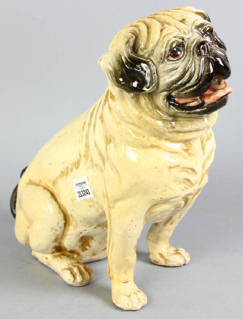 Old Terra Cotta Figure of Pug: Old terra cotta figure of pug, 12 3/4" x 14", chip on rear leg. Provenance: Boca Raton, Florida estate.