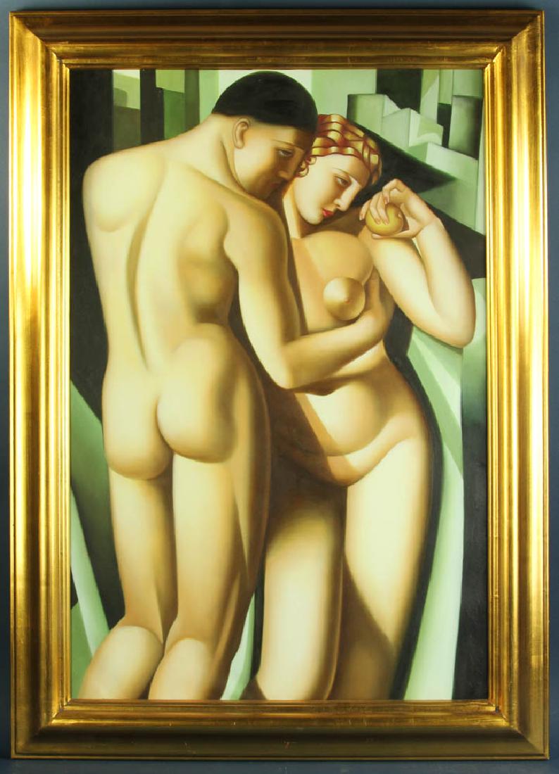 Nudes Oil on Canvas After Tamara de Lempicka: After Tamara de Lempicka, nudes, oil on canvas, 35 1/2" x 23 1/2", frame 42" x 31". Provenance: West Palm Beach, Florida collection.