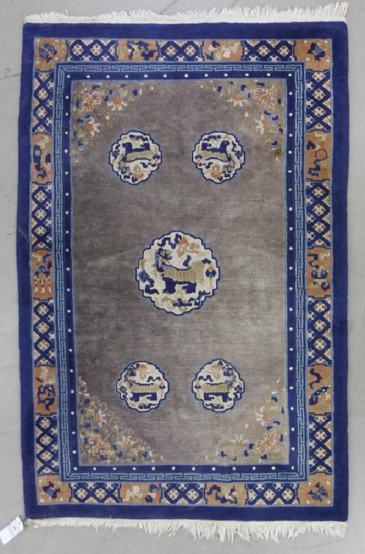 Antique Peking Chinese Rug: Antique Peking Chinese rug, royal blue border, 6'6" x 4'5". Provenance: West Palm Beach, Florida collection.