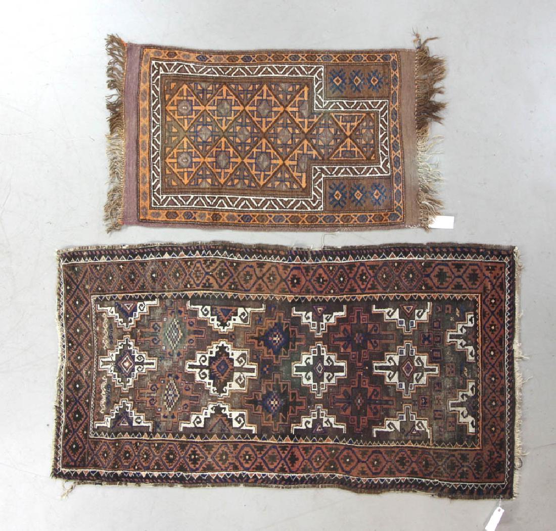 Two Antique Baluchistan Rugs: Two antique Baluchistan rugs, 2' 8" x 4' 4" and 3' 7" x 6' 6". Provenance: Rockport, Massachusetts collection.