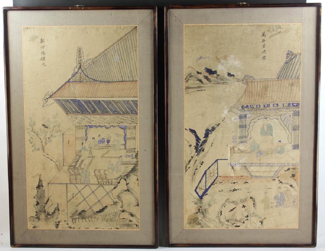 Pair of 19th Century Korean Watercolors: Pair of 19th century Korean watercolors on paper, signed, 29 1/2" x 16 1/2", frames 35 3/8" x 22 1/4". Provenance: Rockport, Massachusetts collection.