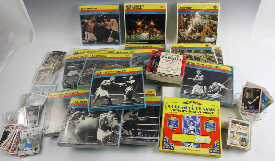 Collection of Sports Memorabilia: Collection of (134) baseball, football, and basketball cards, mostly Topps and Flair; and 20 Super 8, boxing files. Provenance: Chelsea, Massachusetts collection.