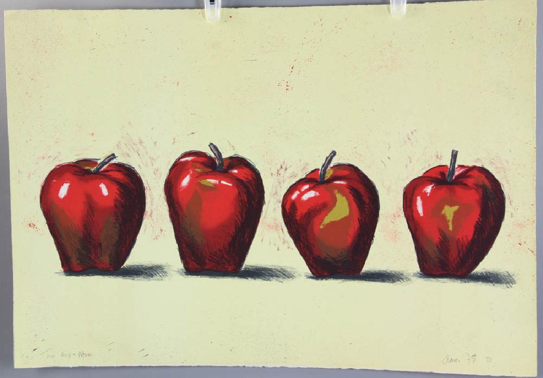 Aaron Fink Apples Colored Print: Aaron Fink, apples, colored print, signed in pencil, 1981, 21" x 30".