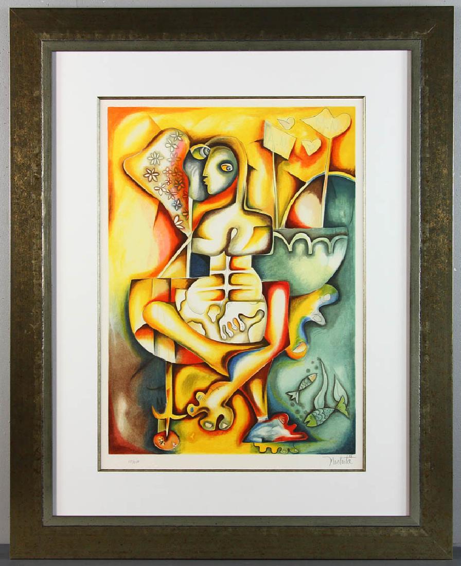 Alexandra Nechita Signed Lithograph: Alexandra Nechita (b. 1985), 'Love That Sails Forever', lithograph, pencil signed and dated '01' L/R, editioned 137/249 L/L, embossed 'Mourlot' stamp L/L, 24 1/4" x 17 1/4" (image), frame 38 1/2" x 31