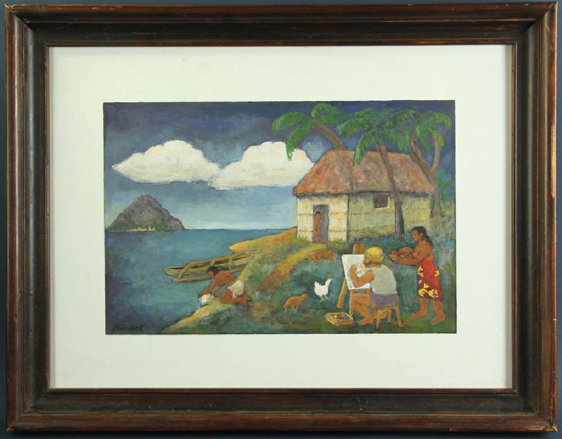 Burdick Oil on Panel, Portrait of Gauguin: Burdick (American), portrait of Gauguin, oil on panel, signed L/L, 12" x 18", frame 21" x 27". Provenance: Jupiter, Florida collection.