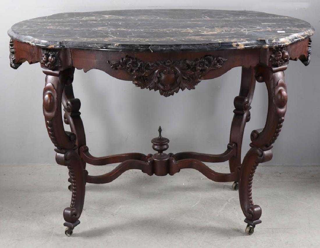 Victorian Black Marble Turtle Top Table: Victorian black marble turtle-top table, 30 1/2" H x 45 1/2" W x 30" D. Provenance: Massachusetts estate.