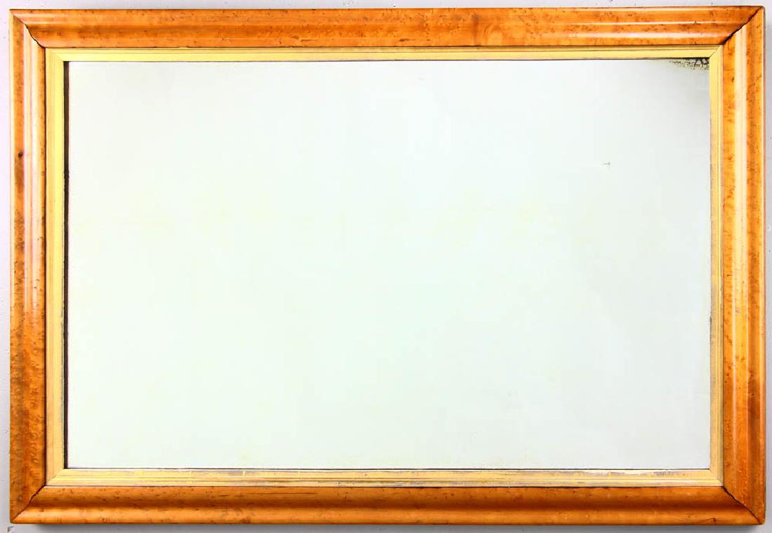 Early Bird's Eye Maple Framed Mirror: Early bird's eye maple-framed mirror with gilt fillet, 44" x 30". Provenance: Estate of Carol Johnson Deputy, Balboa Island, California. Collection of Marcia Wellington Johnson, North Hollywood, Calif
