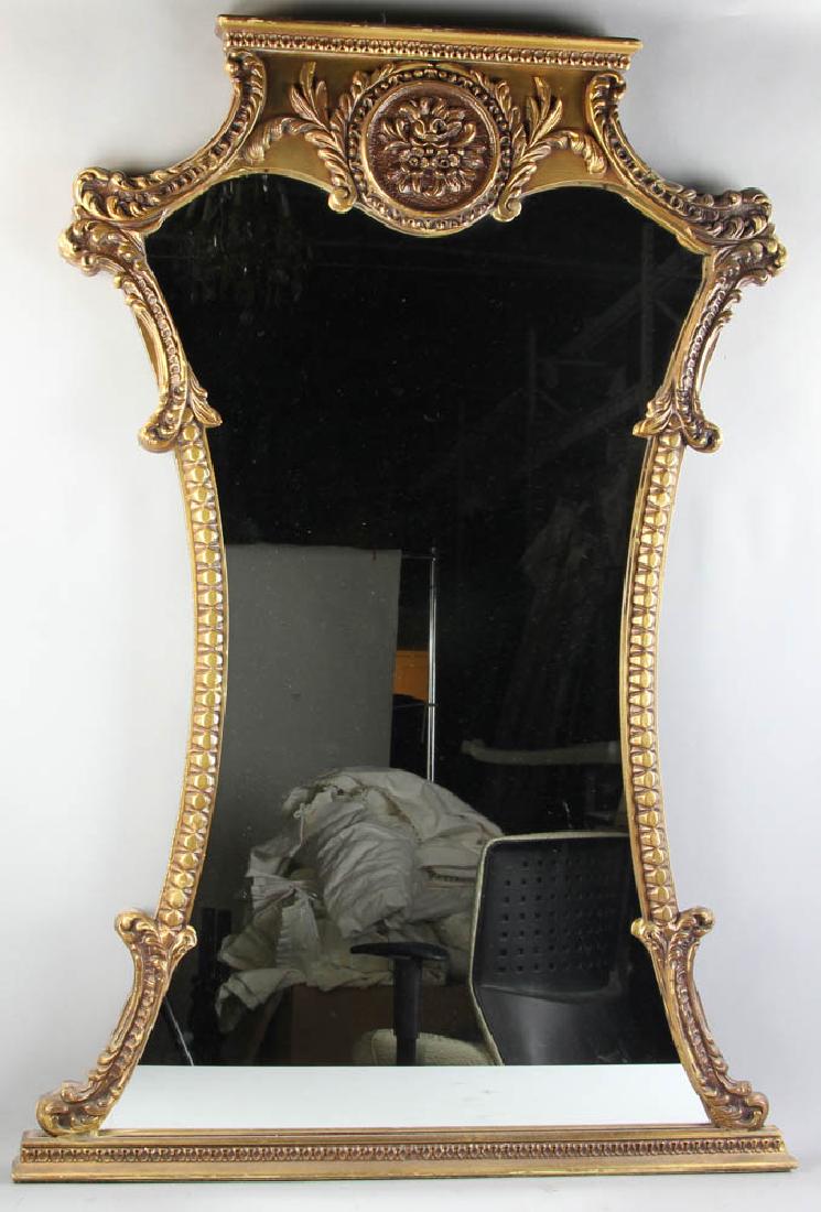 Antique Giltwood Mirror with Crest: Antique giltwood mirror with floral crest, 47" X 33". Provenance: West Palm Beach, Florida collection.