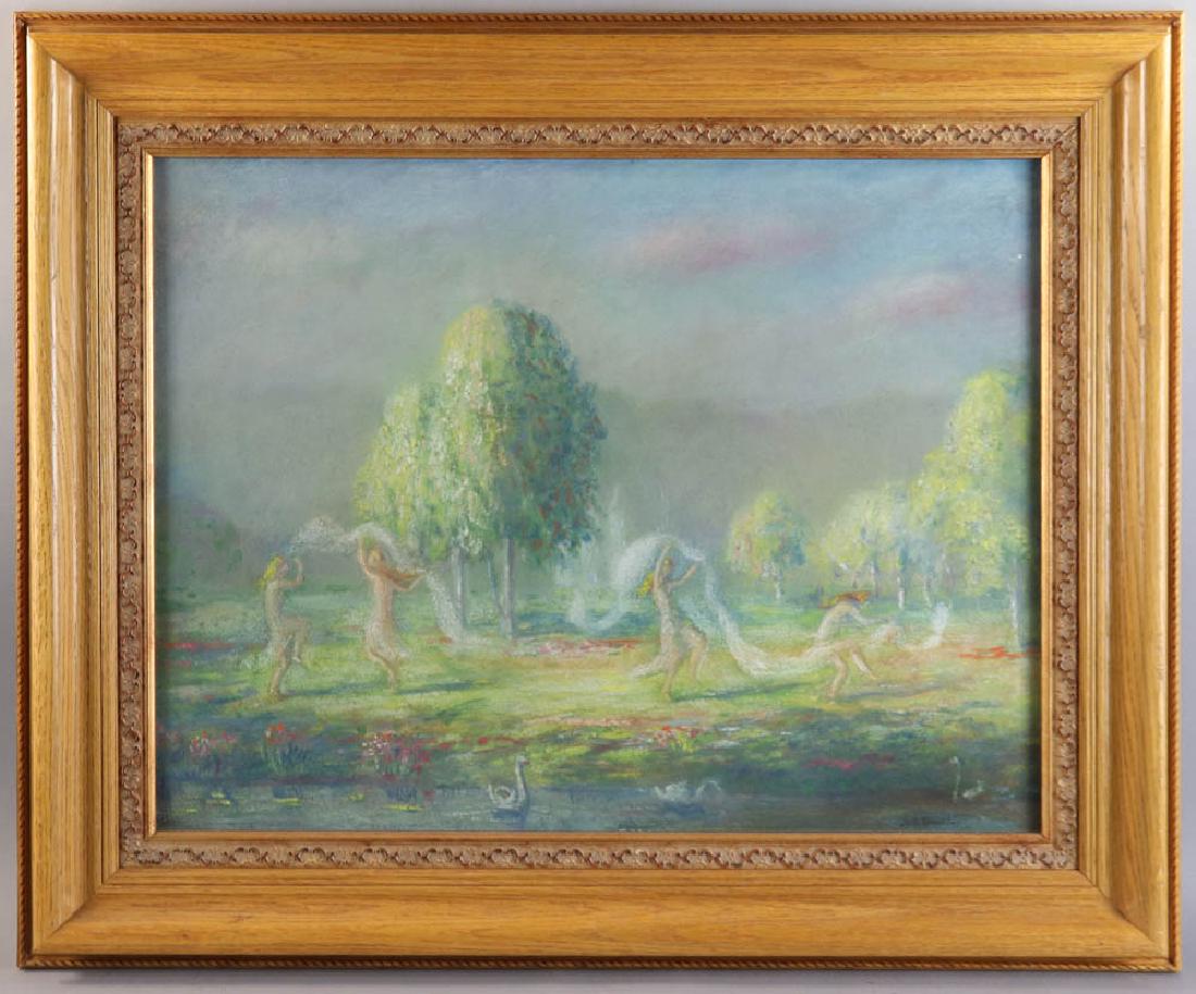 Arthur Davies Dancers Watercolor on Paper: Arthur Bowen Davies (American, 1862-1928), dancers, watercolor on paper, signed, 23" x 29 1/4", 29" x 35 1/2" framed. Provenance: estate of an important collector, Palm Springs, California.