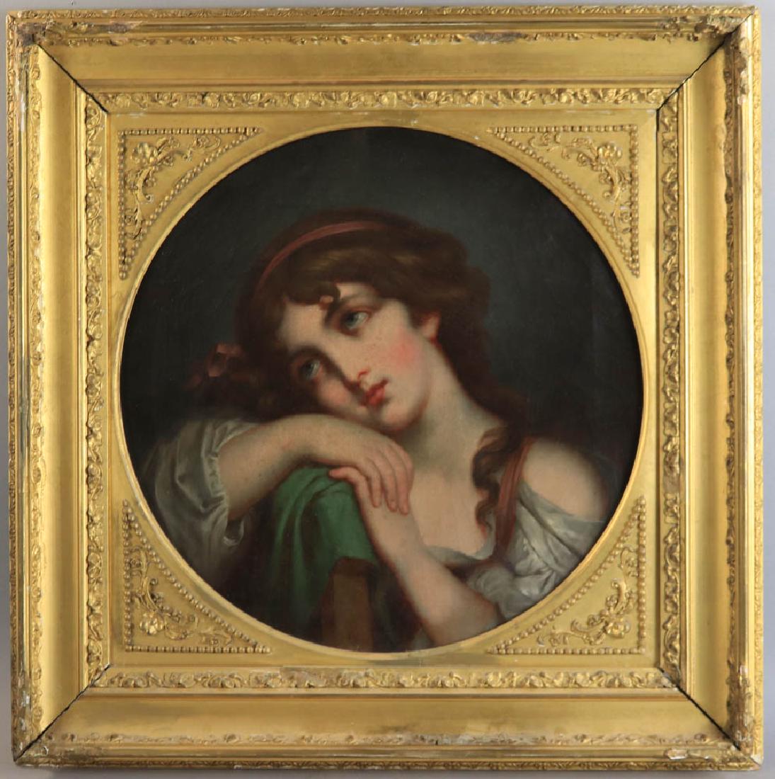 Unsigned Oil on Canvas of Lady by Thomas Sully: Unsigned oil on canvas of a lady by Thomas Sully (1783-1872), probably a portrait of Miss Fanny Rundle as referenced by lot #12 Christie's New York auction #73107, 8-11-2007, 18" x 18", frame 25" x 25