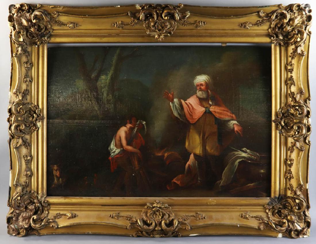 17th/18th Century Dutch Oil on Canvas: 17th/18th century Dutch, sacrifice of Isaac, oil on canvas, unsigned, 22" x 32", frame 33" x 44". Provenance: New York, New York collection.