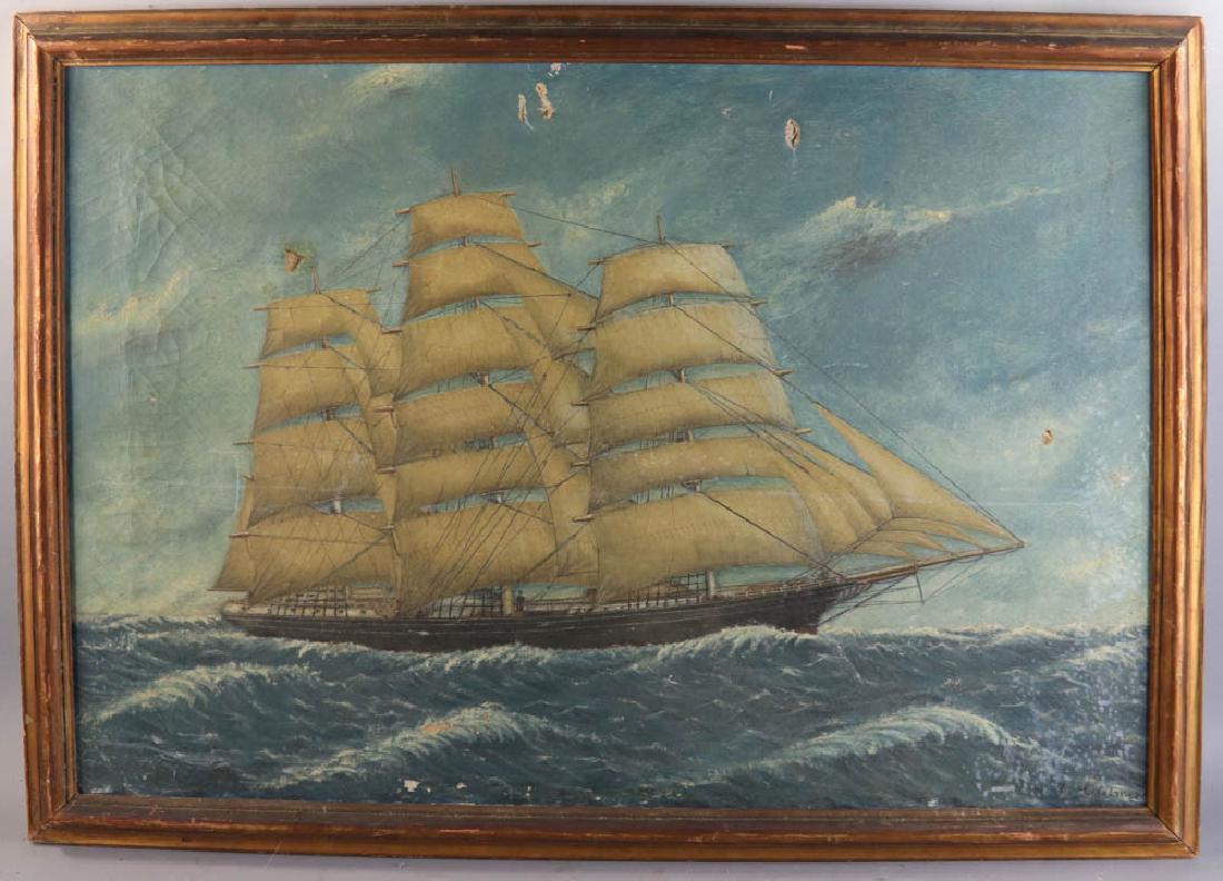 Sailing Ship, Oil on Canvas: Sailing ship, oil on canvas, signed indistinctly N. H. Holmes? L/R, 25 1/2" x 36 1/2", frame 28 1/2" x 40 1/4". Provenance: Fort Lauderdale, Florida collection.
