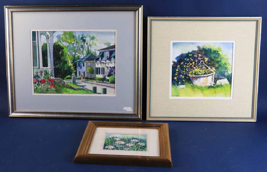 Bernard Gerstner, Three Watercolors: Bernard Gerstner (American, 1925-2017), watercolors, three (3) in total to include: field of daisies, signed L/L; Gloucester street scene, signed L/L, 10 1/4" x 13 1/2"; bucket of yellow flowers, sign