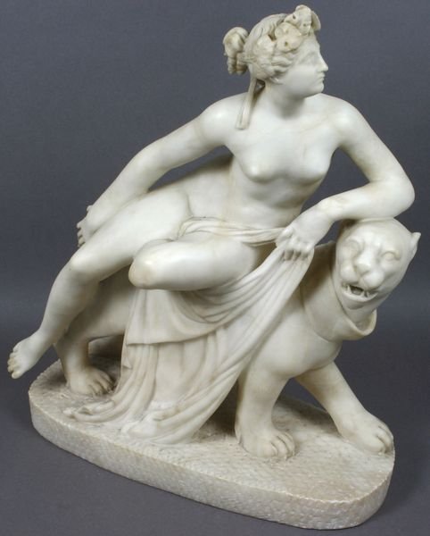19th C. Italian Marble Classical Nude on Lion