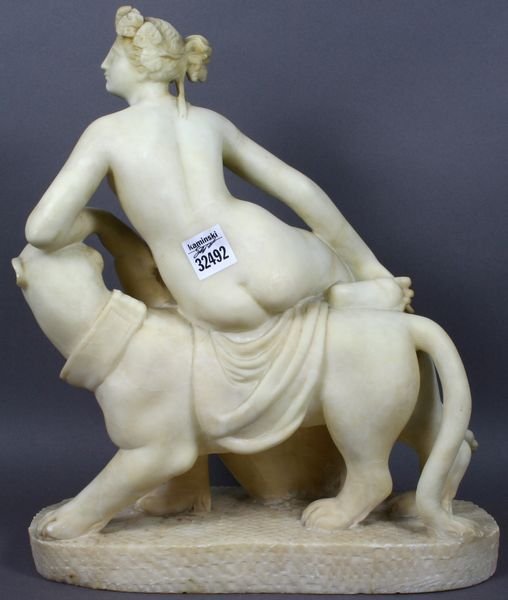 19th C. Italian Marble Classical Nude on Lion - 2