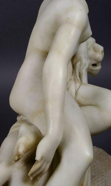 19th C. Italian Marble Classical Nude on Lion - 4