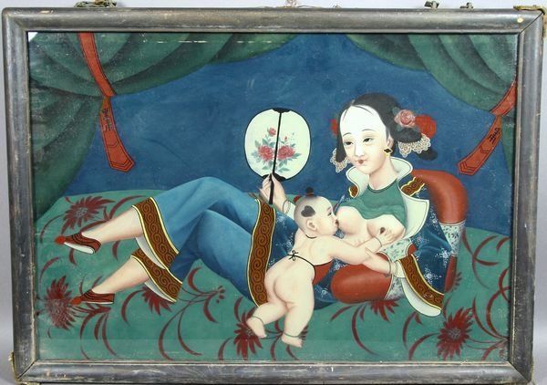 19th Century Chinese Reverse Painting on Glass