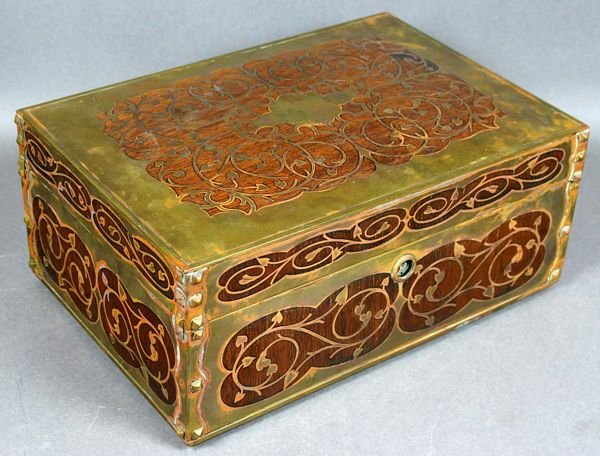 20th Century Arts & Crafts Brass Inlaid Humidor