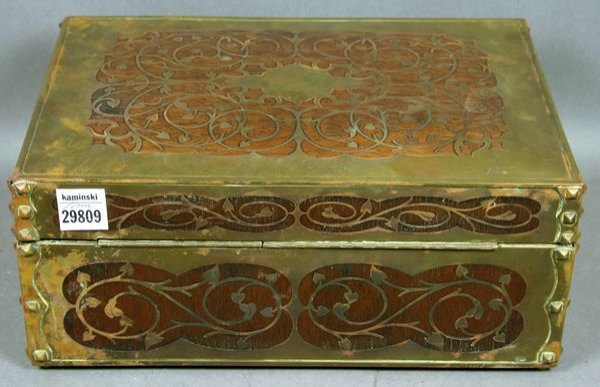 20th Century Arts & Crafts Brass Inlaid Humidor - 3