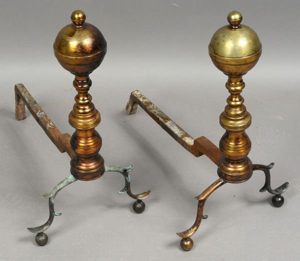Pair of 19th Century American Brass Andirons