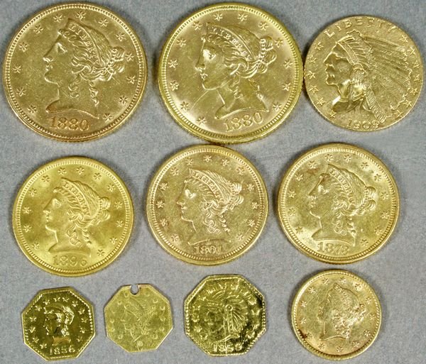 Seven Assorted US Gold Coins