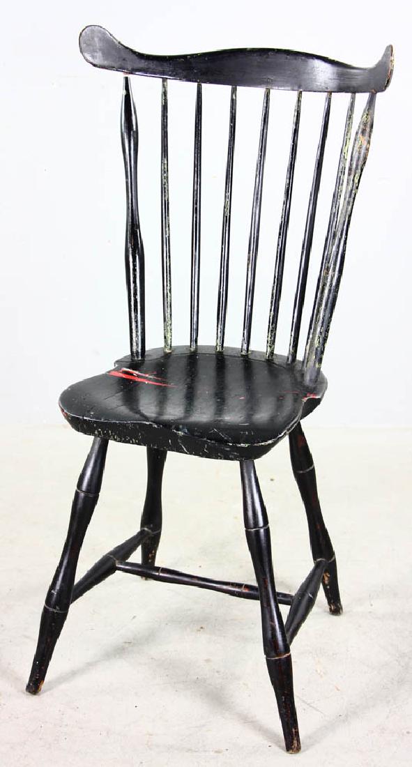 Early New England Windsor Chair: Early New England Windsor chair in black paint, 35" x 19".