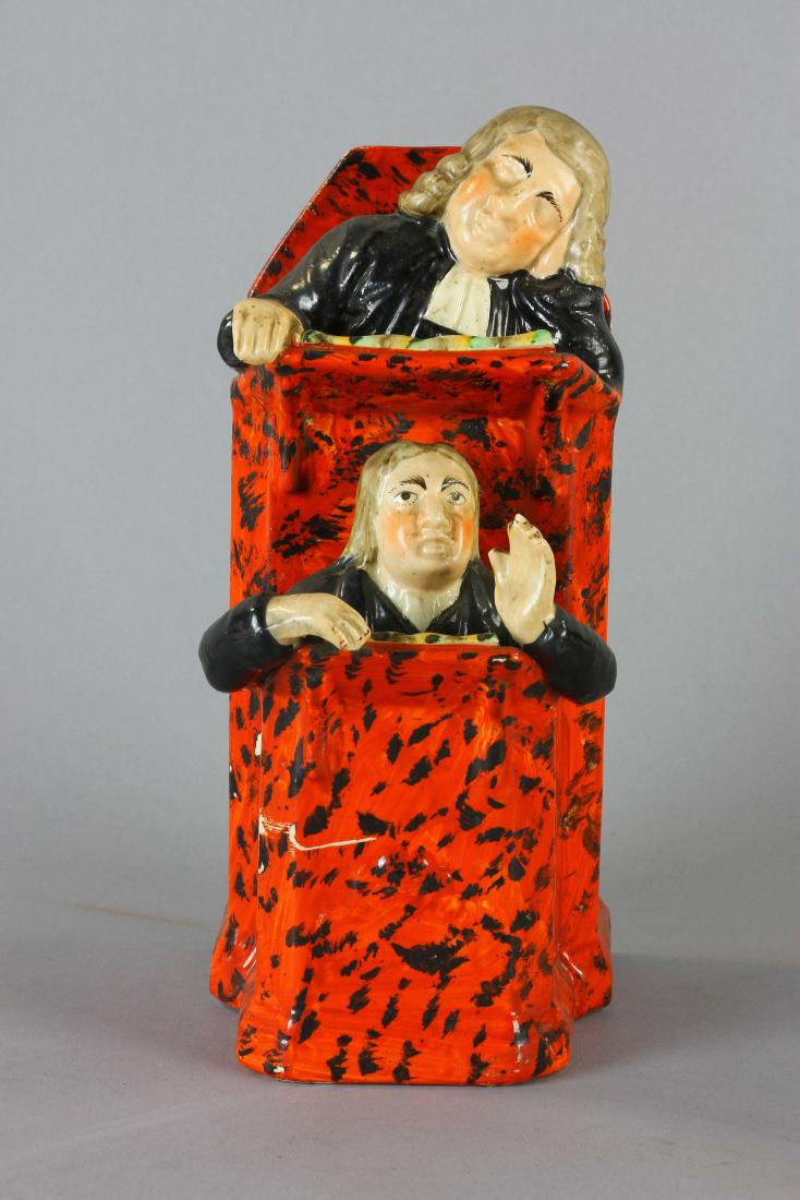 English Staffordshire Figure, Vicar and Moses: Early English Staffordshire figure, Vicar and Moses, 9 1/2" x 4 1/4".