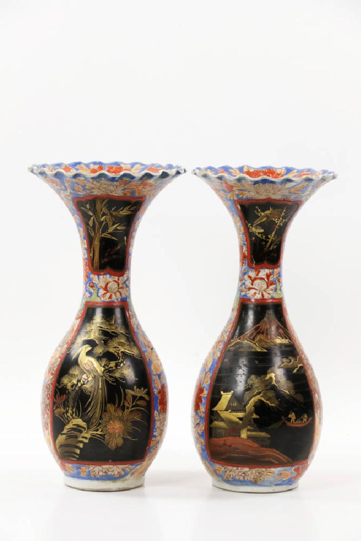Pr of Meiji Period Japanese Imari Vases: Pair of Meiji period Japanese Imari hand-decorated vases, 13 1/4'h.