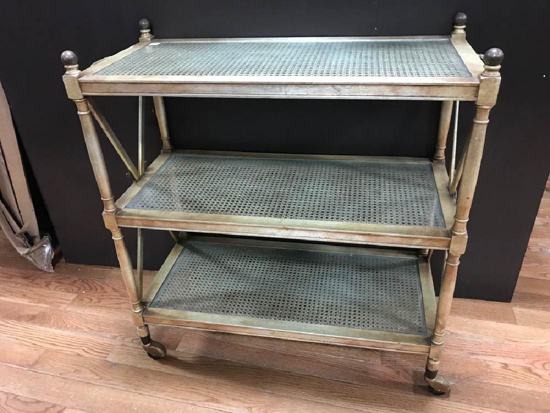 French Dessert Cart with Cane Glass Shelves: French bronzed silver leaf dessert cart with cane glass top shelves, 36" H x 37" W x 16" D.