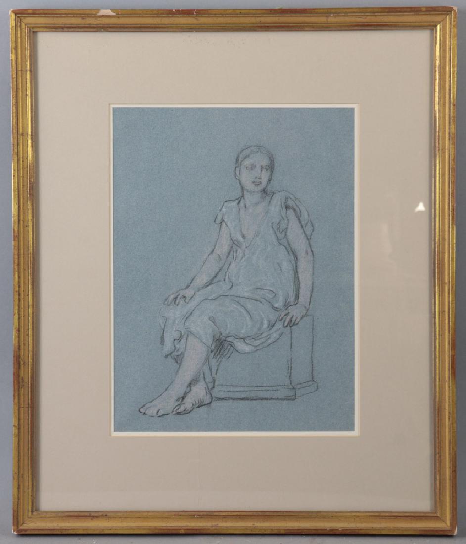 Elihu Vedder, Seated Girl, Pastel: Elihu Vedder (American, 1836-1923), drawing of a seated girl, pastel on paper, 11 1/4" x 8 1/4", frame 18 1/8" x 15 1/8". Exhibited at the Hofstra Musuem, 1989, Kennedy Galleries, New York, Inv #13367