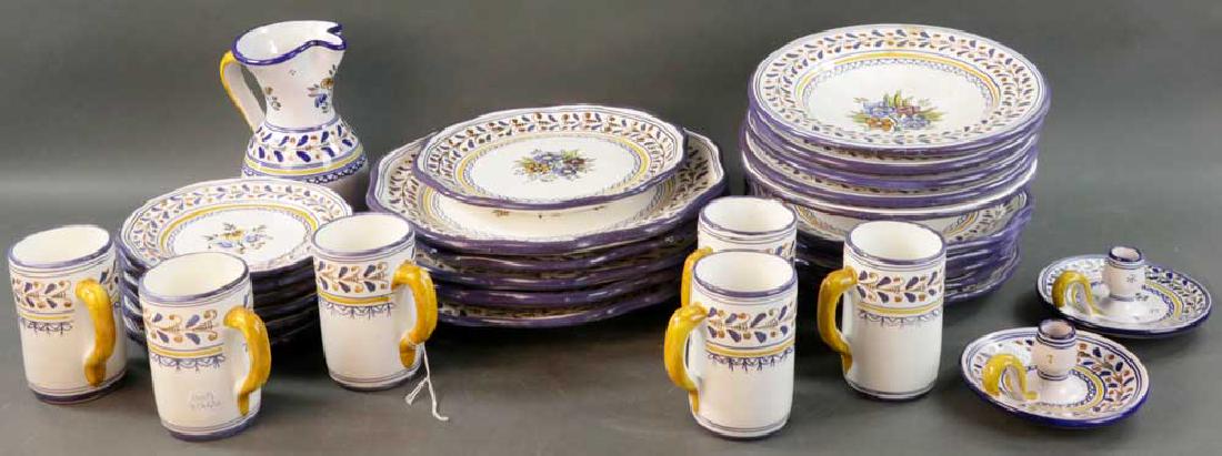 Mexican Talavera Pottery Dinnerware: Hand-decorated Mexican Talavera pottery dinnerware to include chargers, plates, bowls, mugs, etc. chargers measure 12 3/4" diameter.