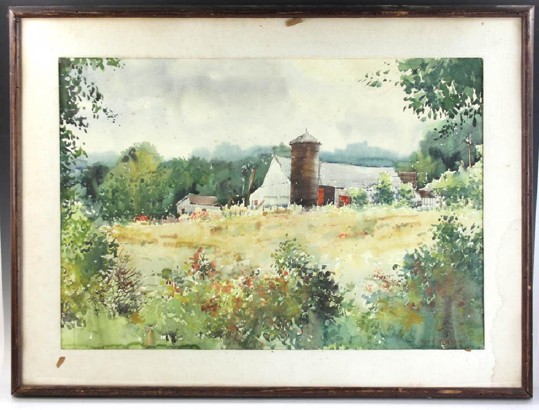 Bogomir Bogdanovic, Farm Scene: Bogomir Bogdanovic (1923-2011), farm scene, watercolor, signed L/R, 22" x 32", frame 30" x 40".